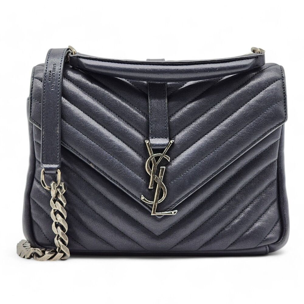 Saint Laurent College Medium Chain Bag - Leather - Blue *preloved